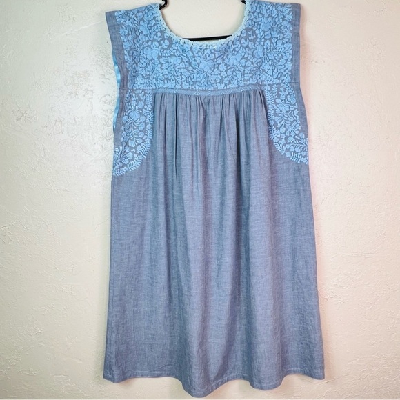 MI GOLODRINA FLORES SHIFT DRESS EMBROIDERED CHAMBRAY DENIM SIZE LARGE - Picture 8 of 8
